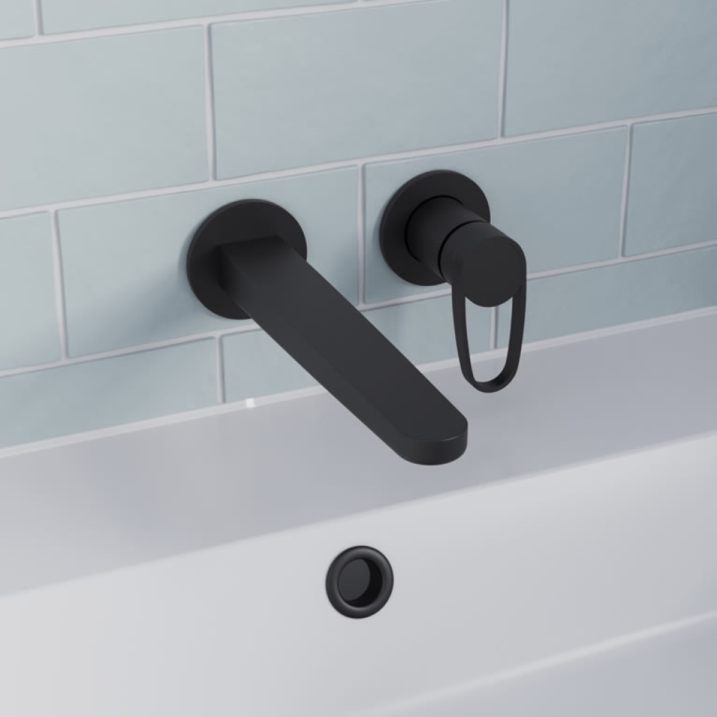 Crosswater Lazo Matt Black Wall Mounted Basin 2 Hole Set - Image 1